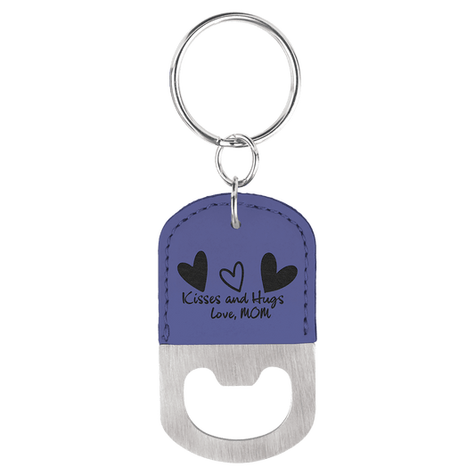 Oval Purple Engravable Leatherette Bottle Opener Keychain