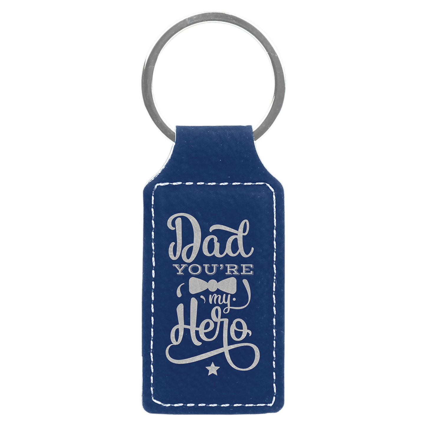 Blue/Silver Engravable Leatherette Rectangle Keychain - 2 3/4" x 1 1/4"