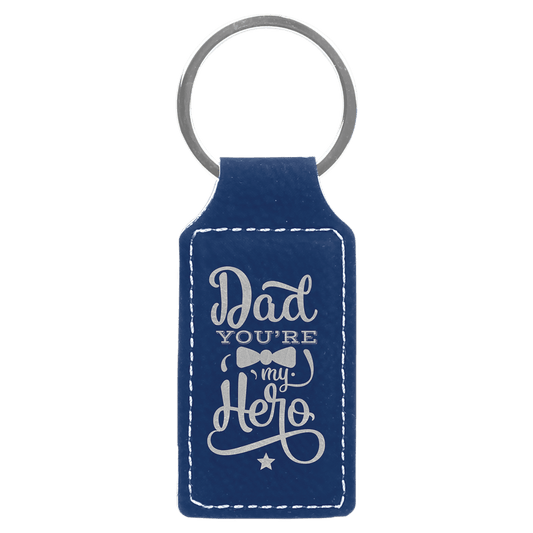 2 3/4" x 1 1/4" Blue/Silver Laserable Leatherette Rectangle Keychain