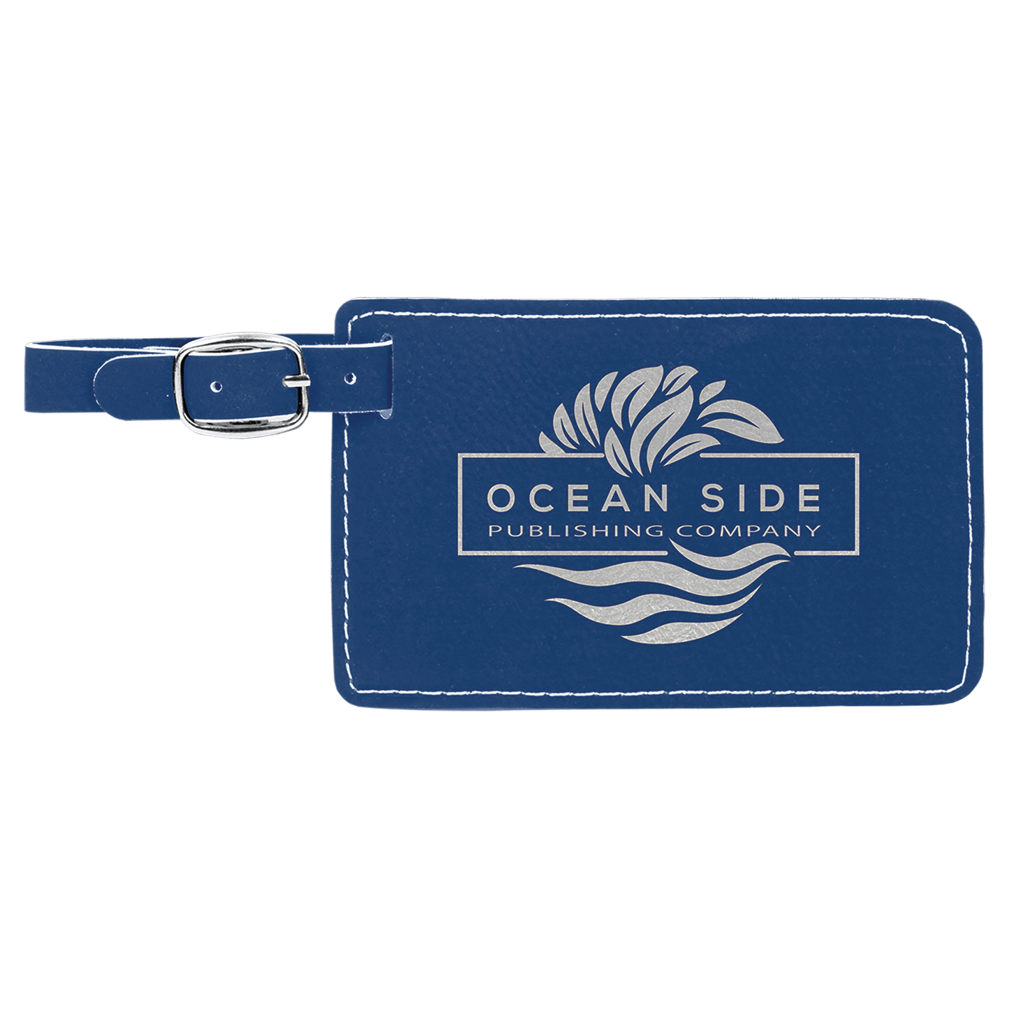 Blue/Silver Engravable Leatherette Luggage Tag - 4 1/4" x 2 3/4"
