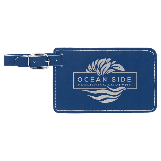 Blue/Silver Engravable Leatherette Luggage Tag - 4 1/4" x 2 3/4"