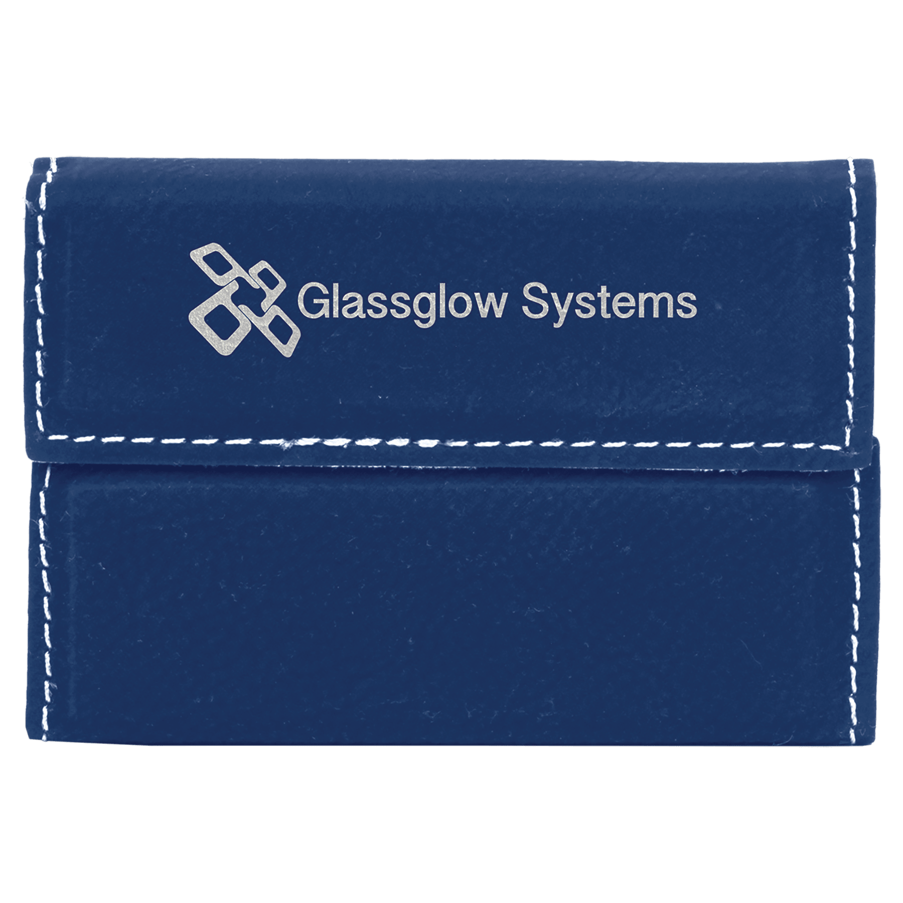 Blue/Silver Engravable Leatherette Hard Business Card Holder - 3 3/4" x 2 3/4"