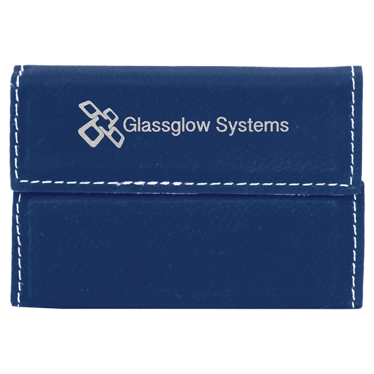 Blue/Silver Engravable Leatherette Hard Business Card Holder - 3 3/4" x 2 3/4"