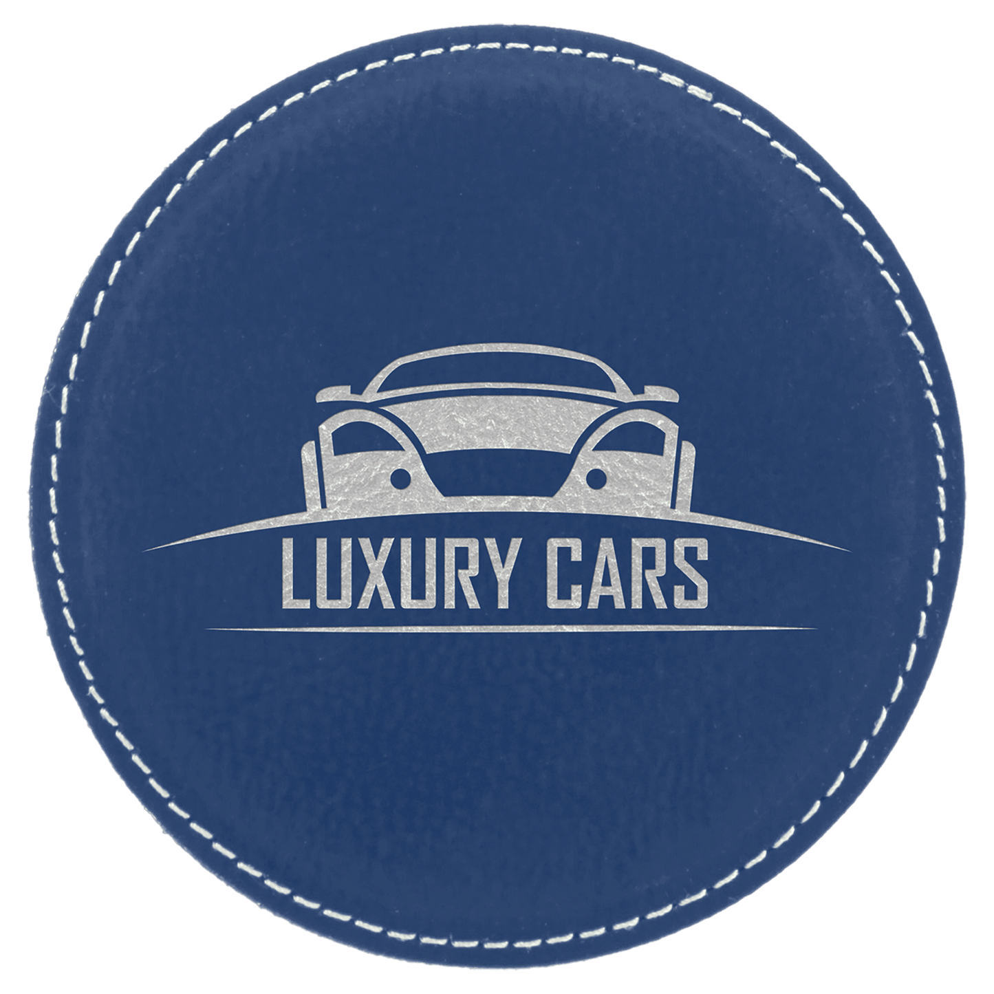 Round Blue/Silver Engravable Leatherette Coaster - 4"