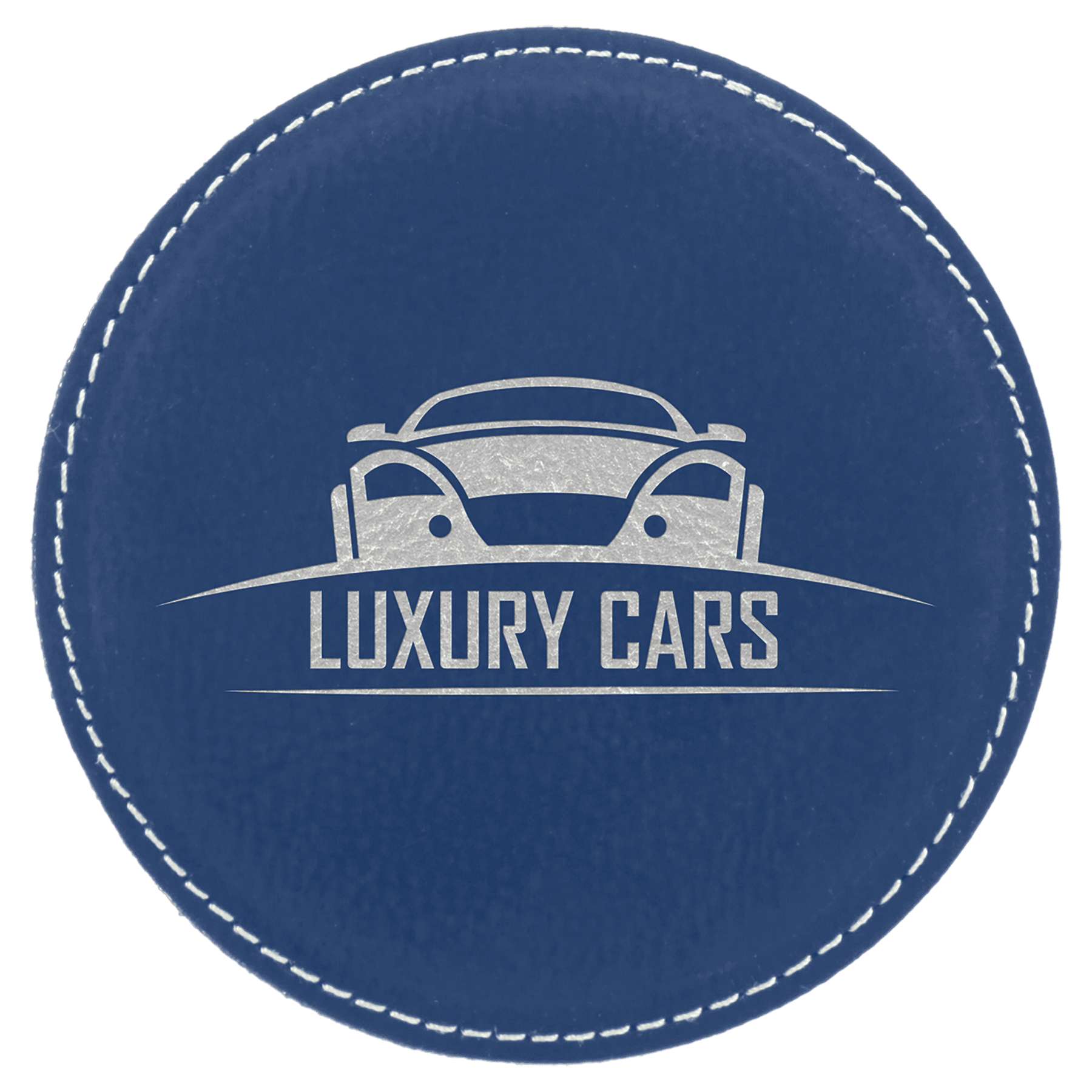 Round Blue/Silver Engravable Leatherette Coaster - 4"