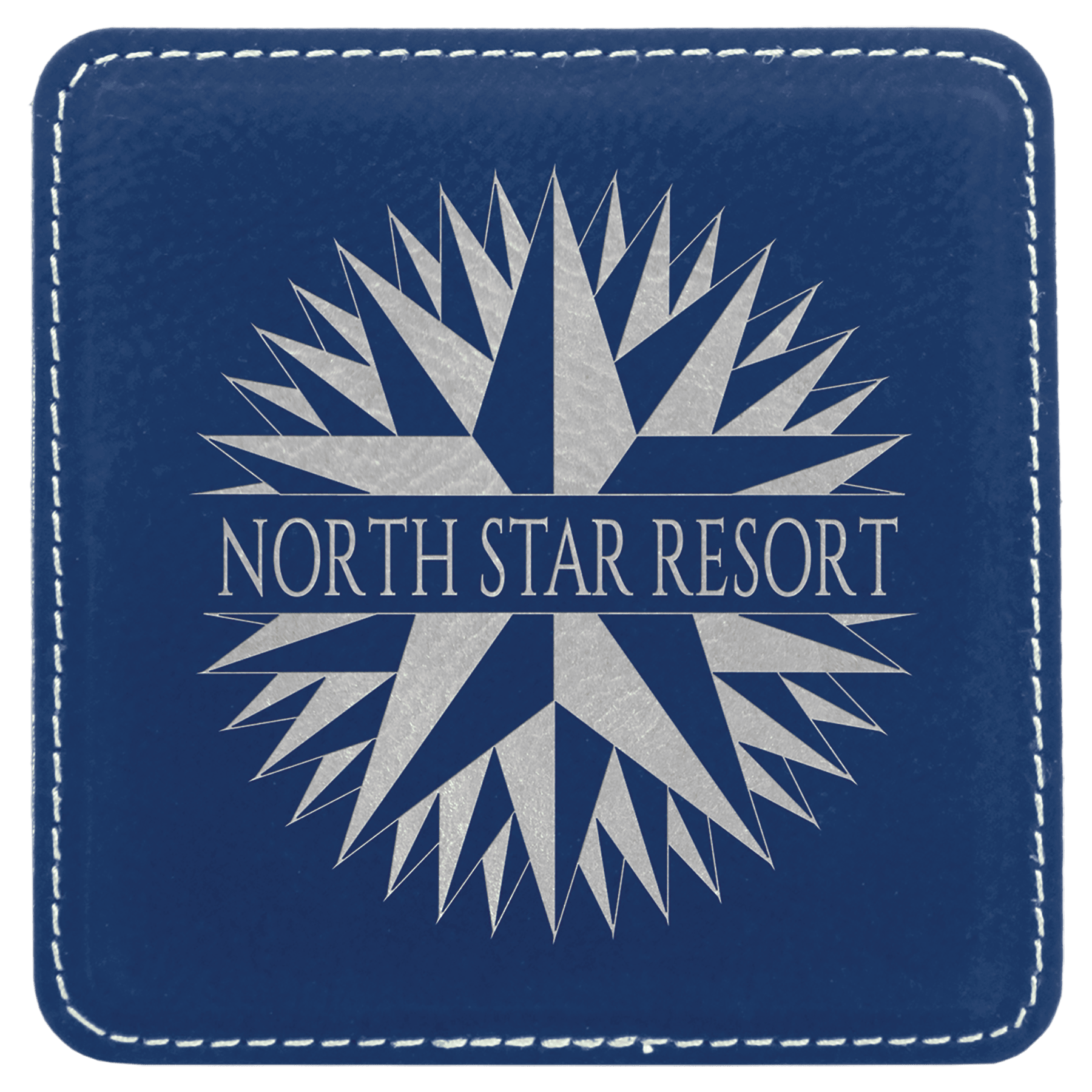 Square Blue/Silver Engravable Leatherette Coaster - 4" x 4"