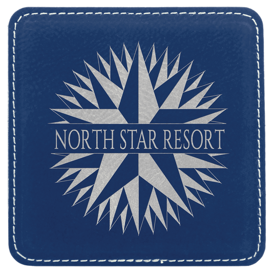 Square Blue/Silver Engravable Leatherette Coaster - 4" x 4"