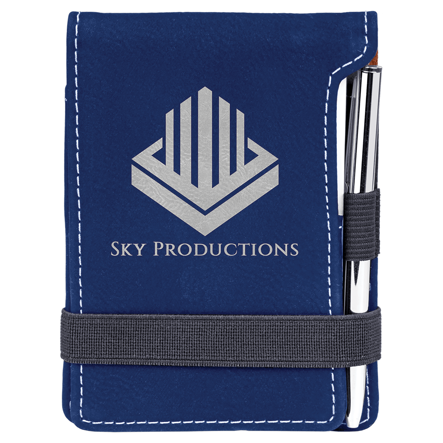 3 1/4" x 4 3/4" Blue/Silver Laserable Leatherette Mini Notepad with Pen