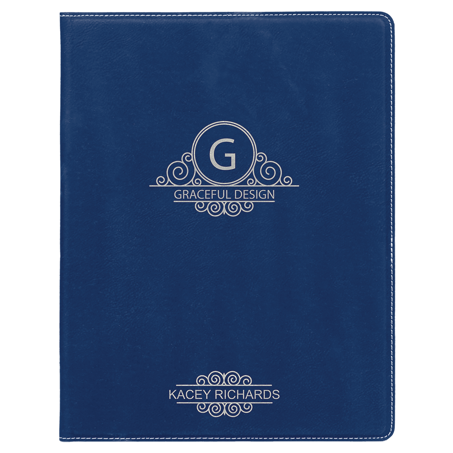 Blue/Silver Engravable Leatherette Small Portfolio with Notepad - 7" x 9"