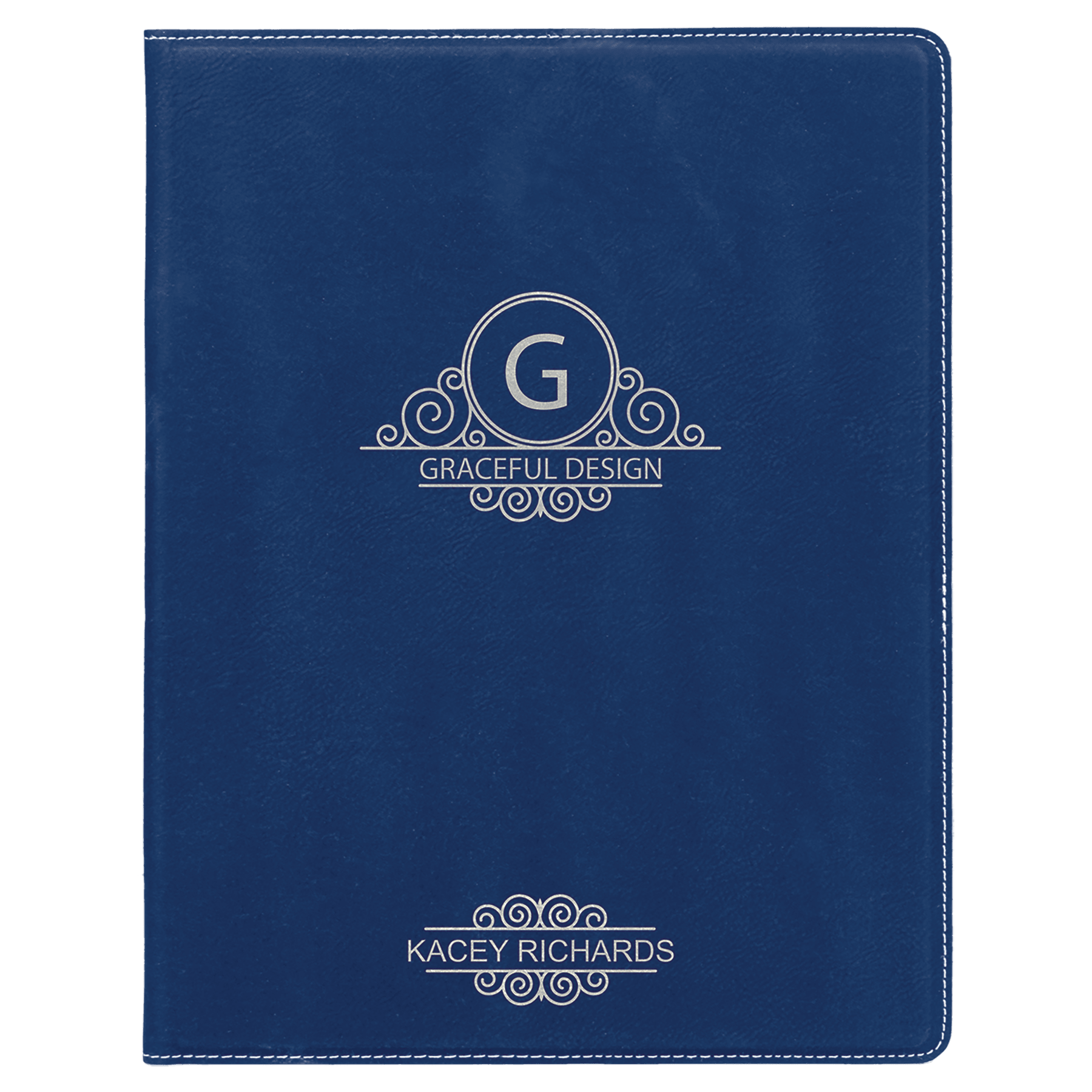 Blue/Silver Engravable Leatherette Small Portfolio with Notepad - 7" x 9"