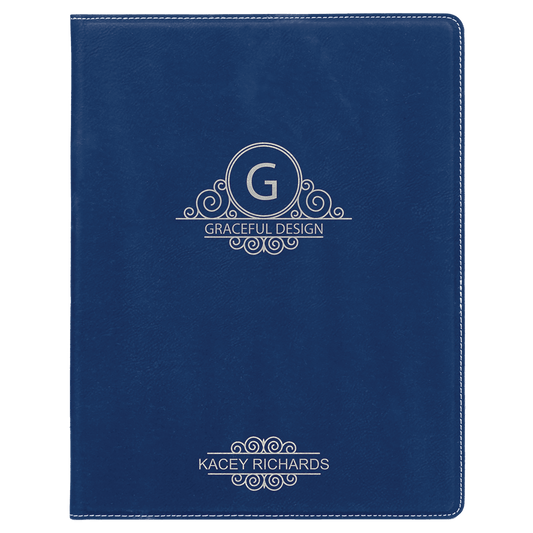7" x 9" Blue/Silver Laserable Leatherette Small Portfolio with Notepad