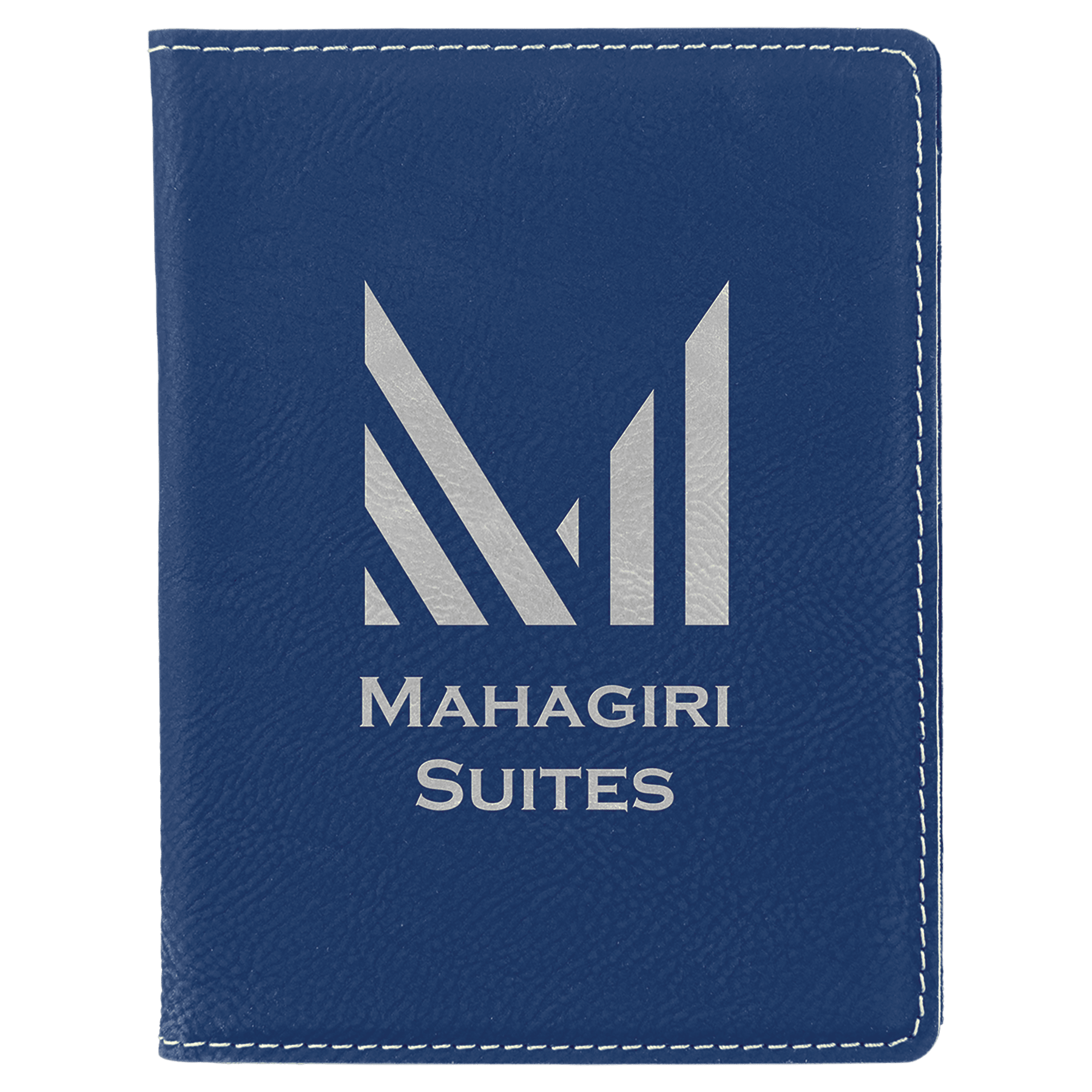 Blue/Silver Engravable Leatherette Passport Holder - 4 1/4" x 5 1/2"