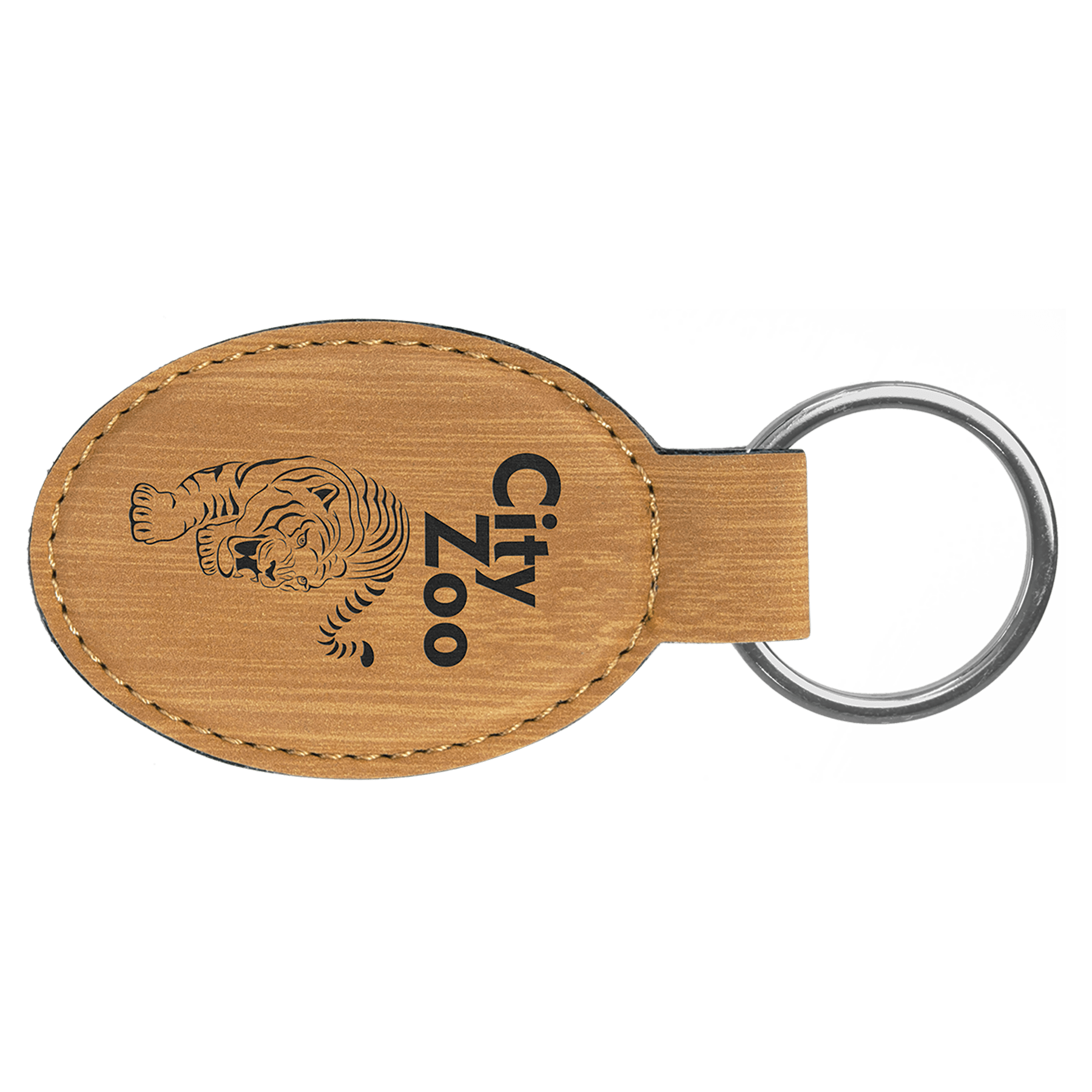 Bamboo Engravable Leatherette Oval Keychain - 3" x 1 3/4"