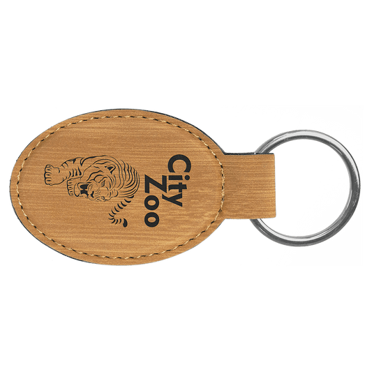 Bamboo Engravable Leatherette Oval Keychain - 3" x 1 3/4"