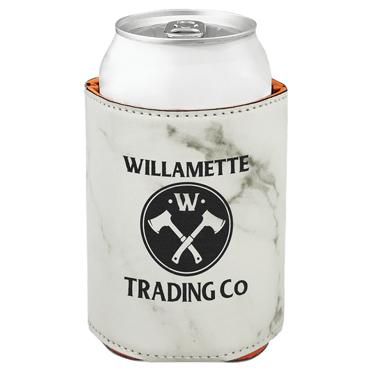 White Marble Engravable Leatherette Beverage Holder - 3 3/4"