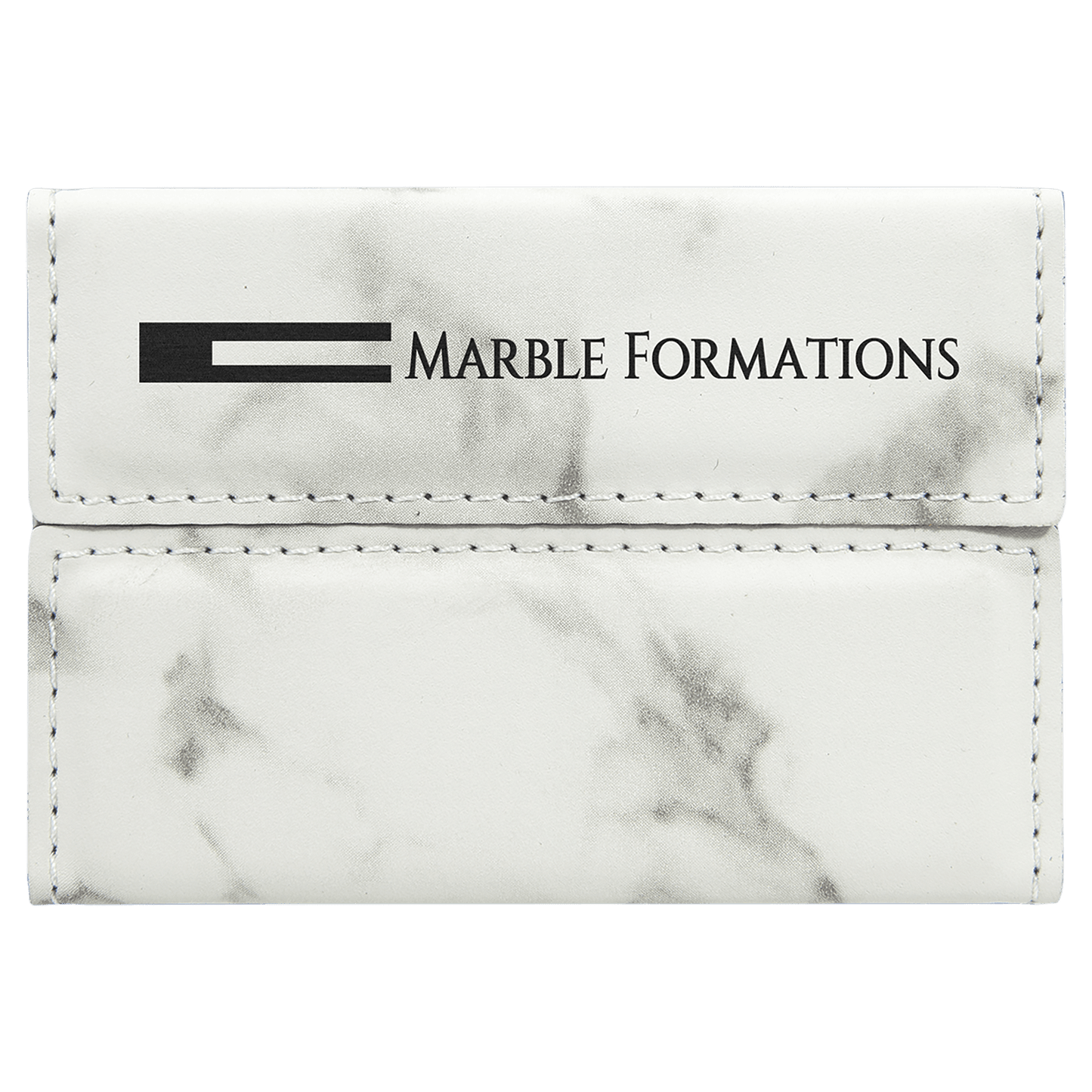 White Marble Engravable Leatherette Hard Business Card Holder - 3 3/4" x 2 3/4"