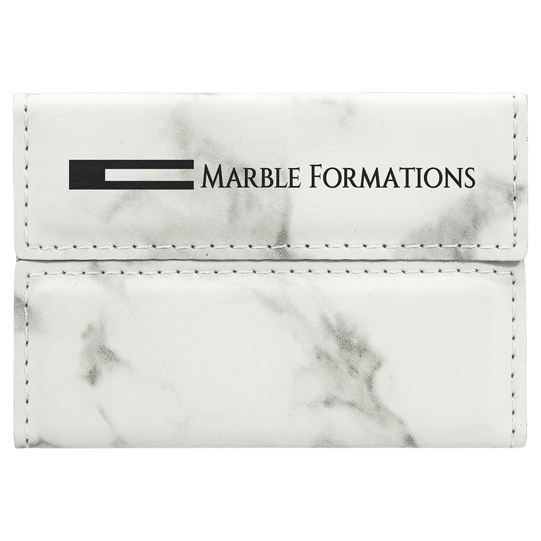 White Marble Engravable Leatherette Hard Business Card Holder - 3 3/4" x 2 3/4"