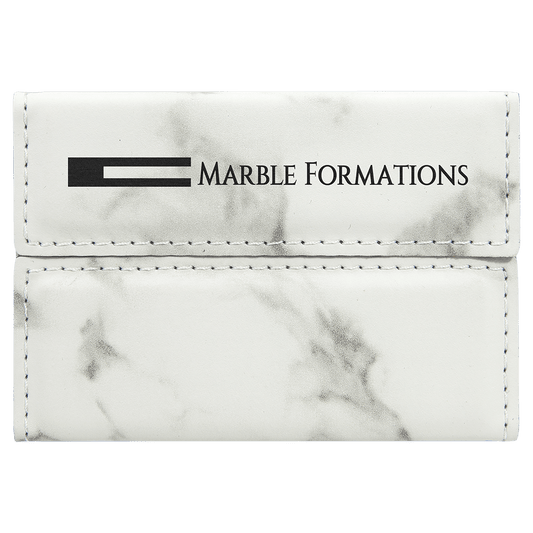 White Marble Engravable Leatherette Hard Business Card Holder - 3 3/4" x 2 3/4"