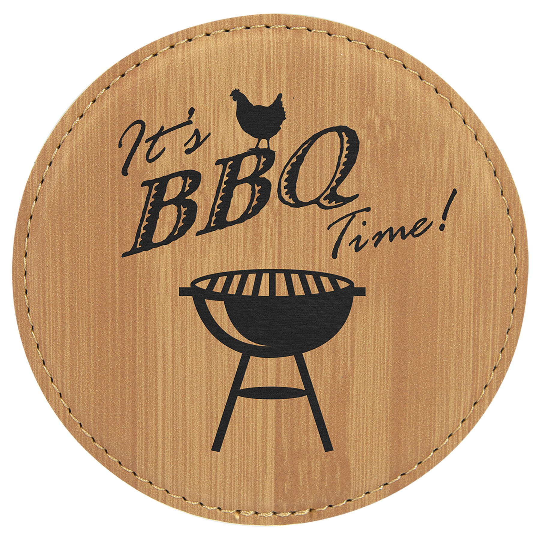 Round Bamboo Engravable Leatherette Coaster - 4"