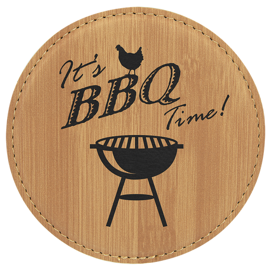 Round Bamboo Engravable Leatherette Coaster - 4"