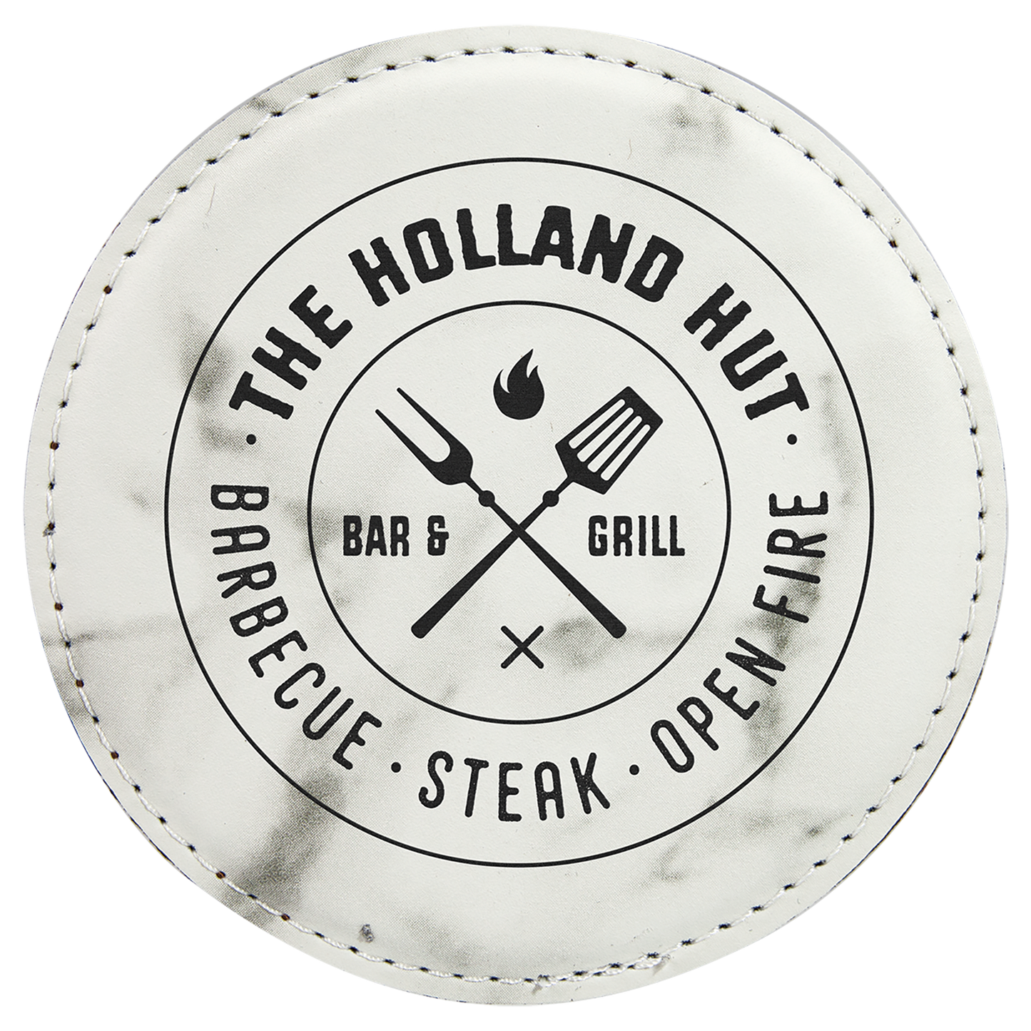 Round White Marble Engravable Leatherette Coaster - 4"