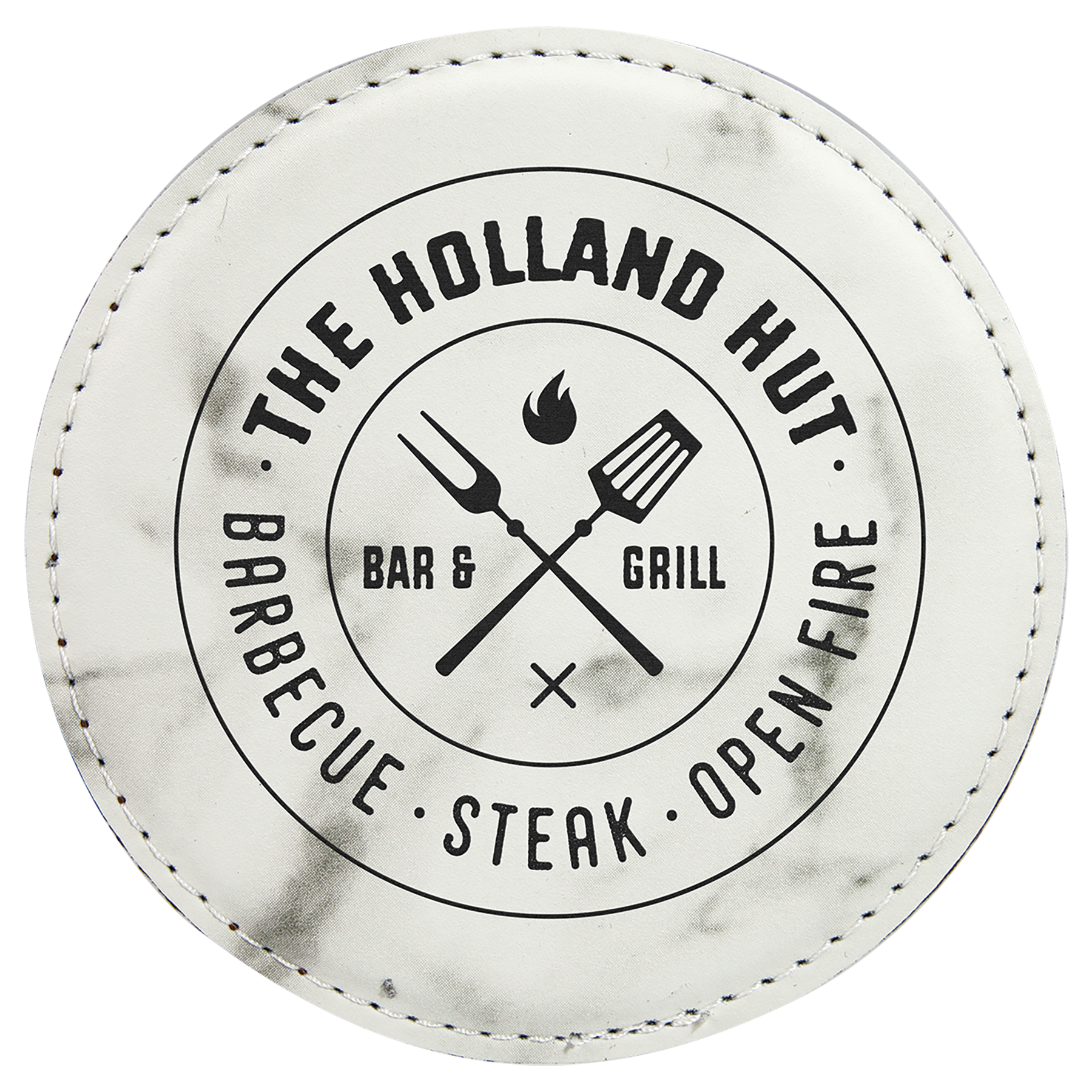 Round White Marble Engravable Leatherette Coaster - 4"