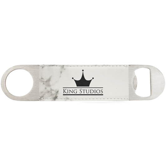 White Marble Engravable Leatherette Bottle Opener - 1 1/2" x 7"