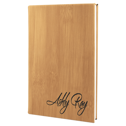 Bamboo Engravable Leatherette Journal with Lined Notepad - 5 1/4" x 8 1/4"