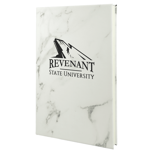 White Marble Engravable Leatherette Journal with Lined Notepad - 5 1/4" x 8 1/4"