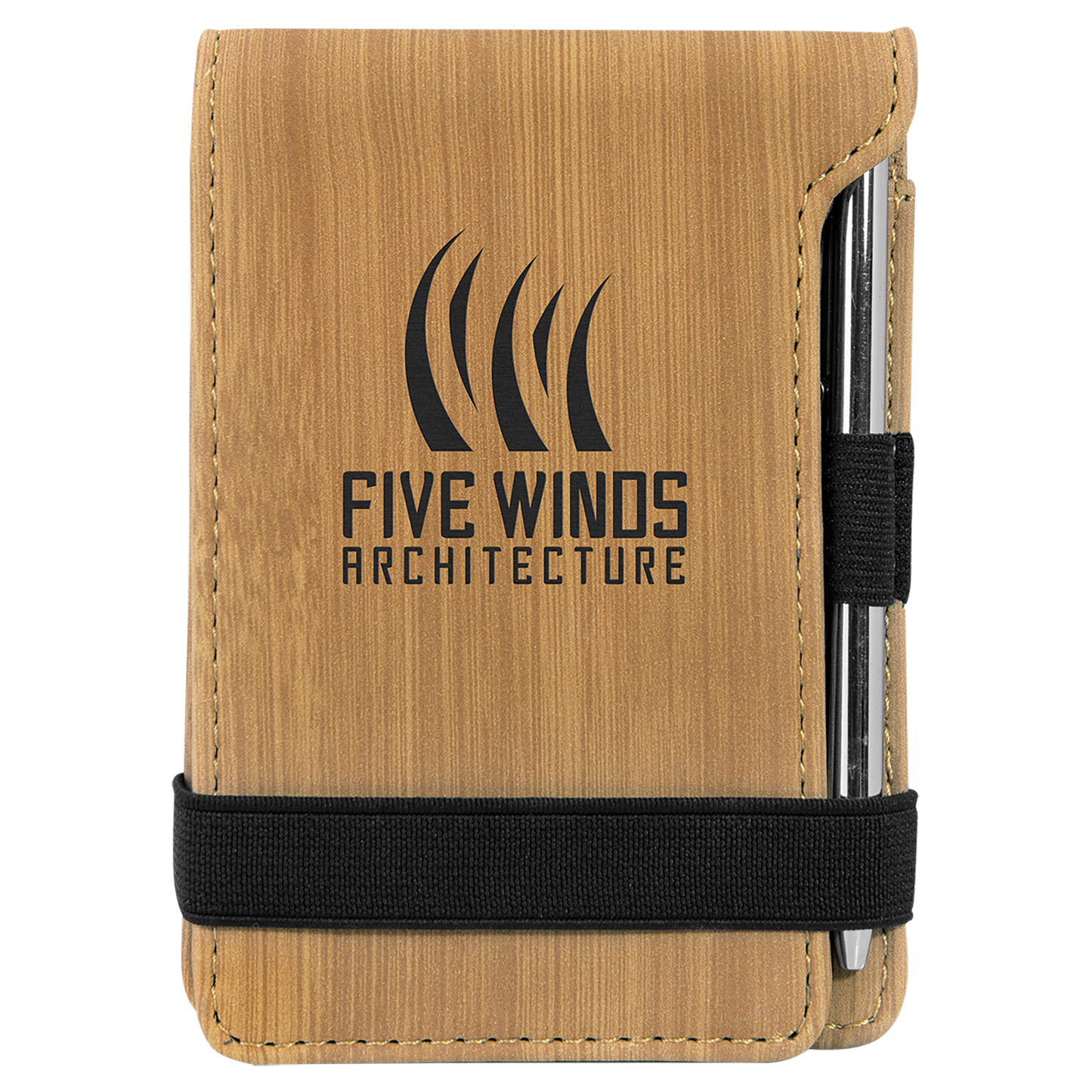 Bamboo Engravable Leatherette Mini Notepad with Pen - 3 1/4" x 4 3/4"