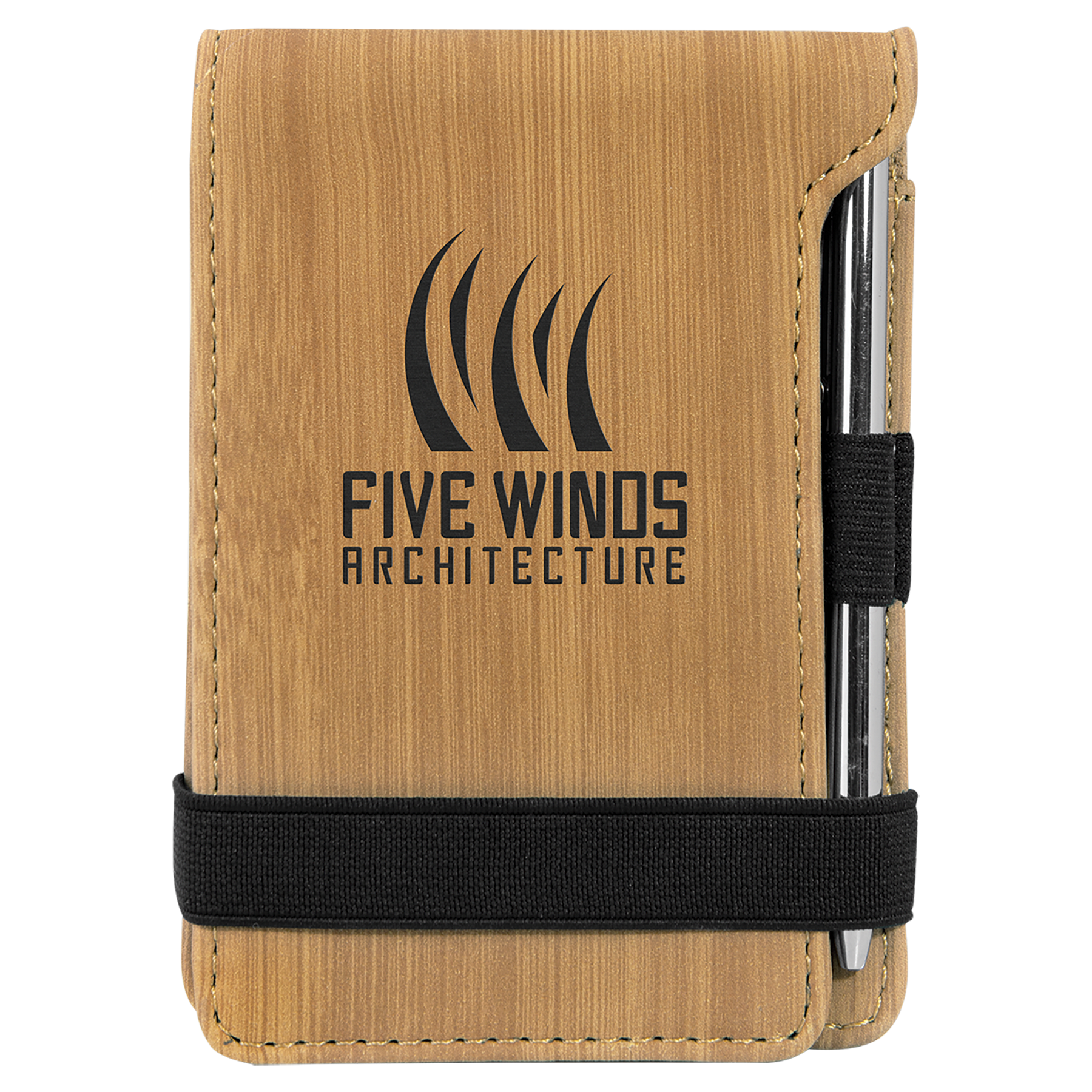 Bamboo Engravable Leatherette Mini Notepad with Pen - 3 1/4" x 4 3/4"