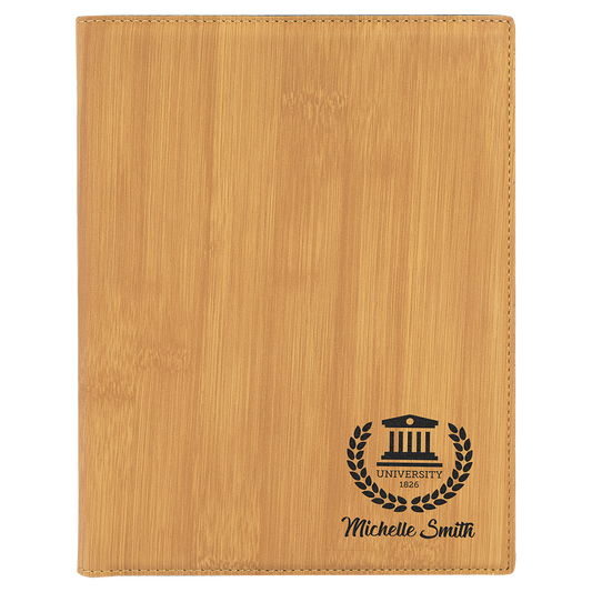Bamboo Engravable Leatherette Small Portfolio with Notepad - 7" x 9"
