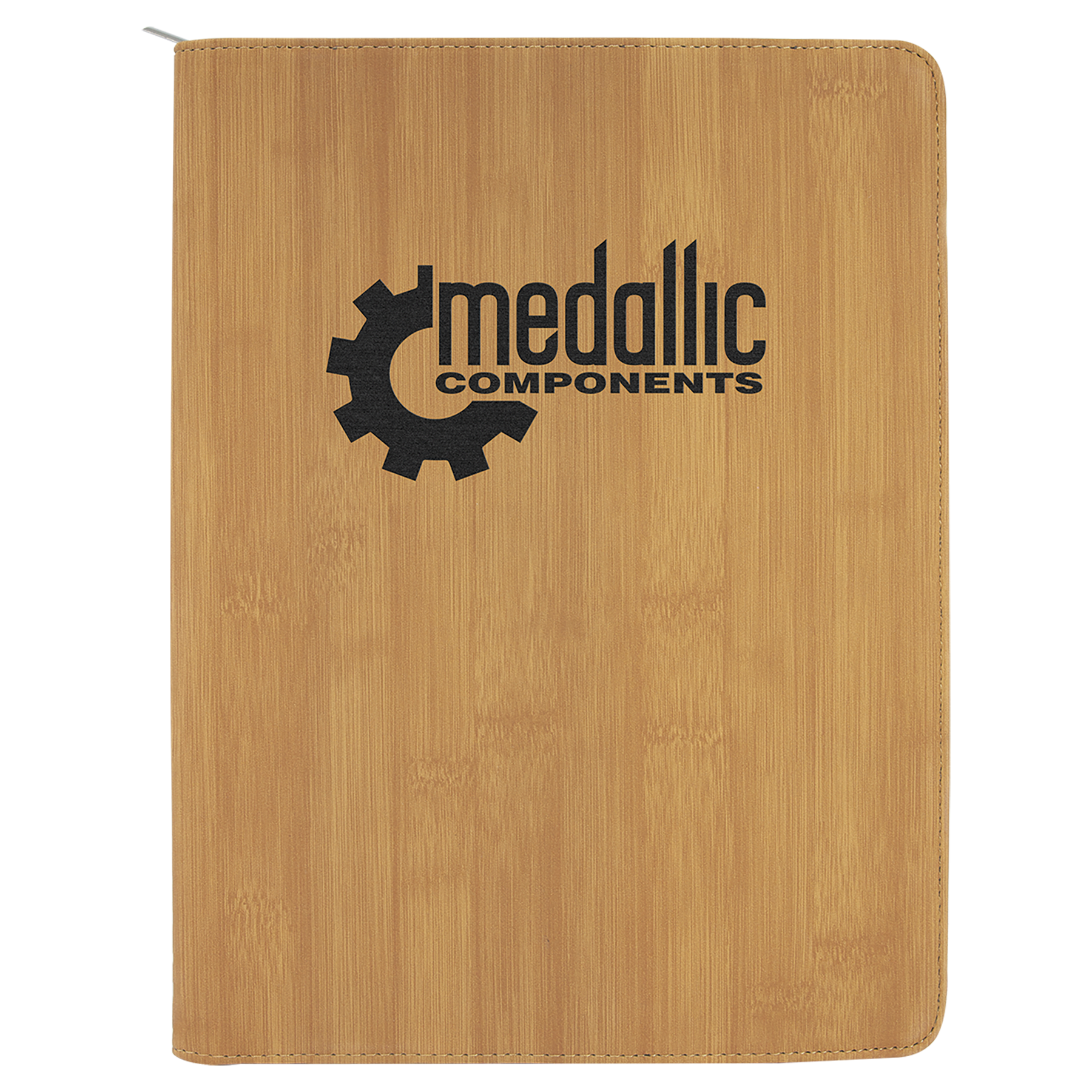 Bamboo with Zipper Engravable Leatherette Portfolio with Notepad - 9 1/2" x 12"