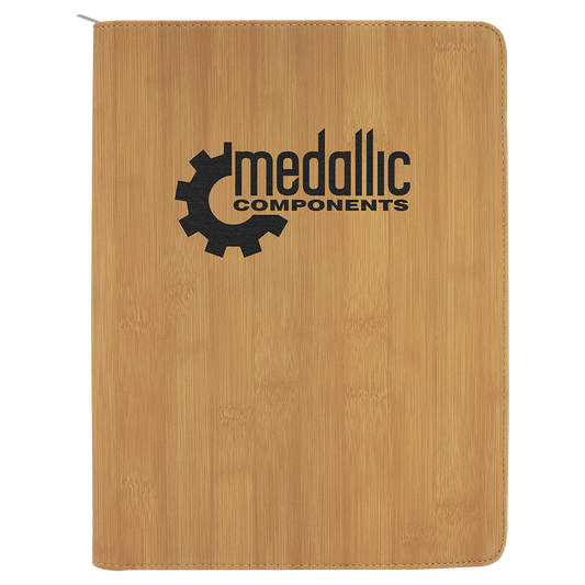 Bamboo with Zipper Engravable Leatherette Portfolio with Notepad - 9 1/2" x 12"