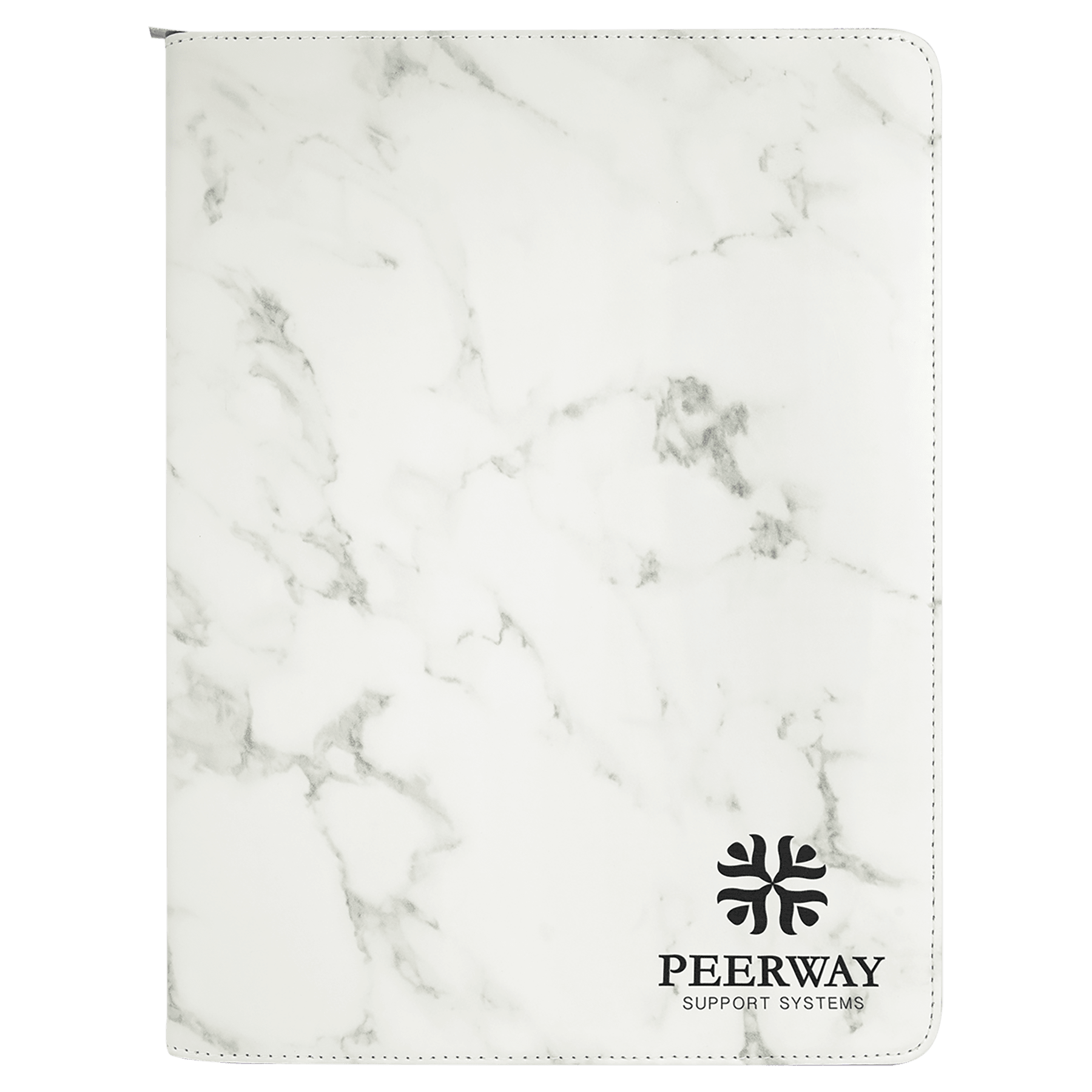 White Marble with Zipper Leatherette Portfolio with Notepad - 9 1/2" x 12"