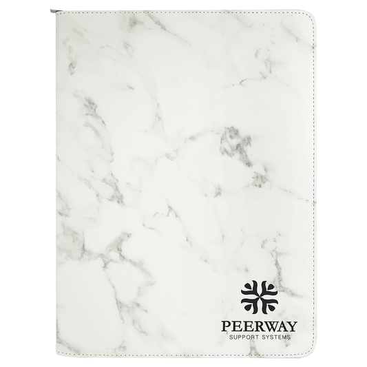 White Marble with Zipper Leatherette Portfolio with Notepad - 9 1/2" x 12"