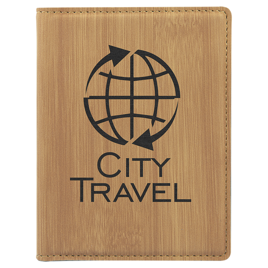 Bamboo Engravable Leatherette Passport Holder - 4 1/4" x 5 1/2"