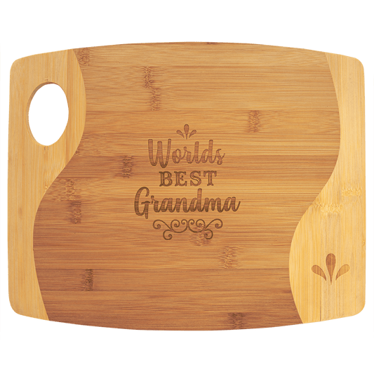 Bamboo Two Tone Cutting Board with Handle - 13 3/4" x 11" x 5/16"
