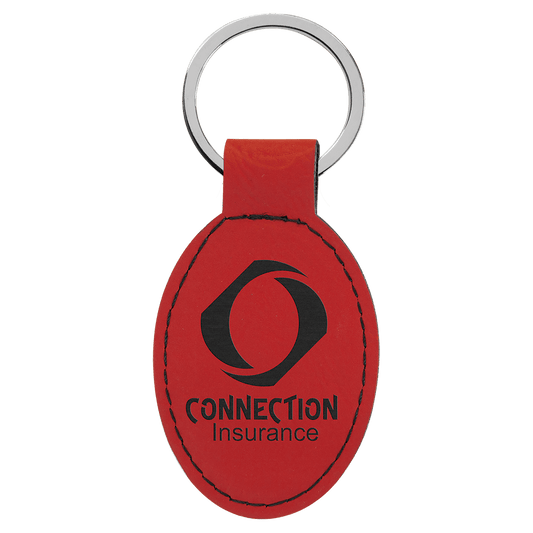 Red Engravable Leatherette Oval Keychain - 3" x 1 3/4"