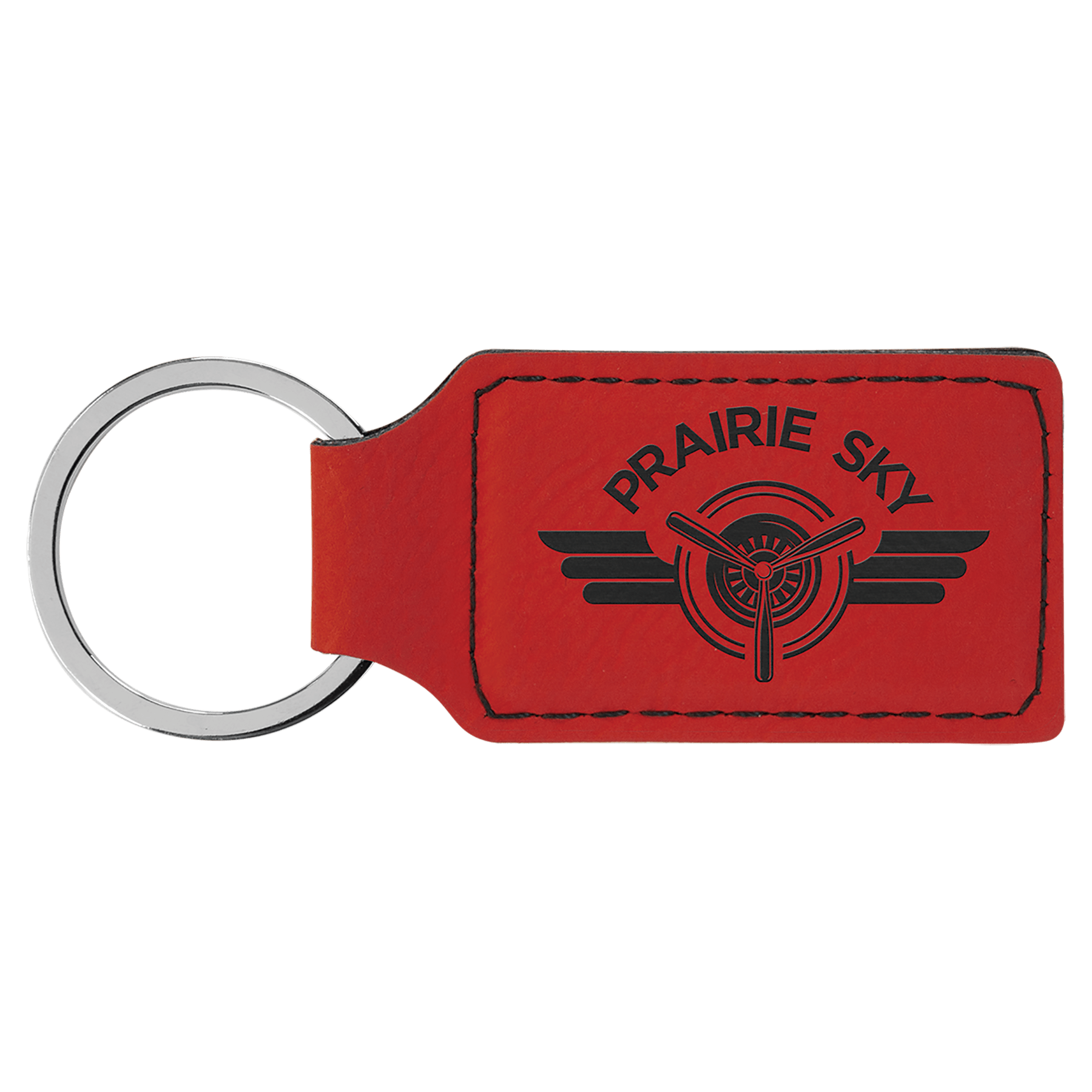 Red Engravable Leatherette Rectangle Keychain - 2 3/4" x 1 1/4"