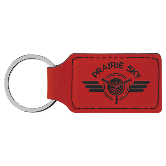 Red Engravable Leatherette Rectangle Keychain - 2 3/4" x 1 1/4"