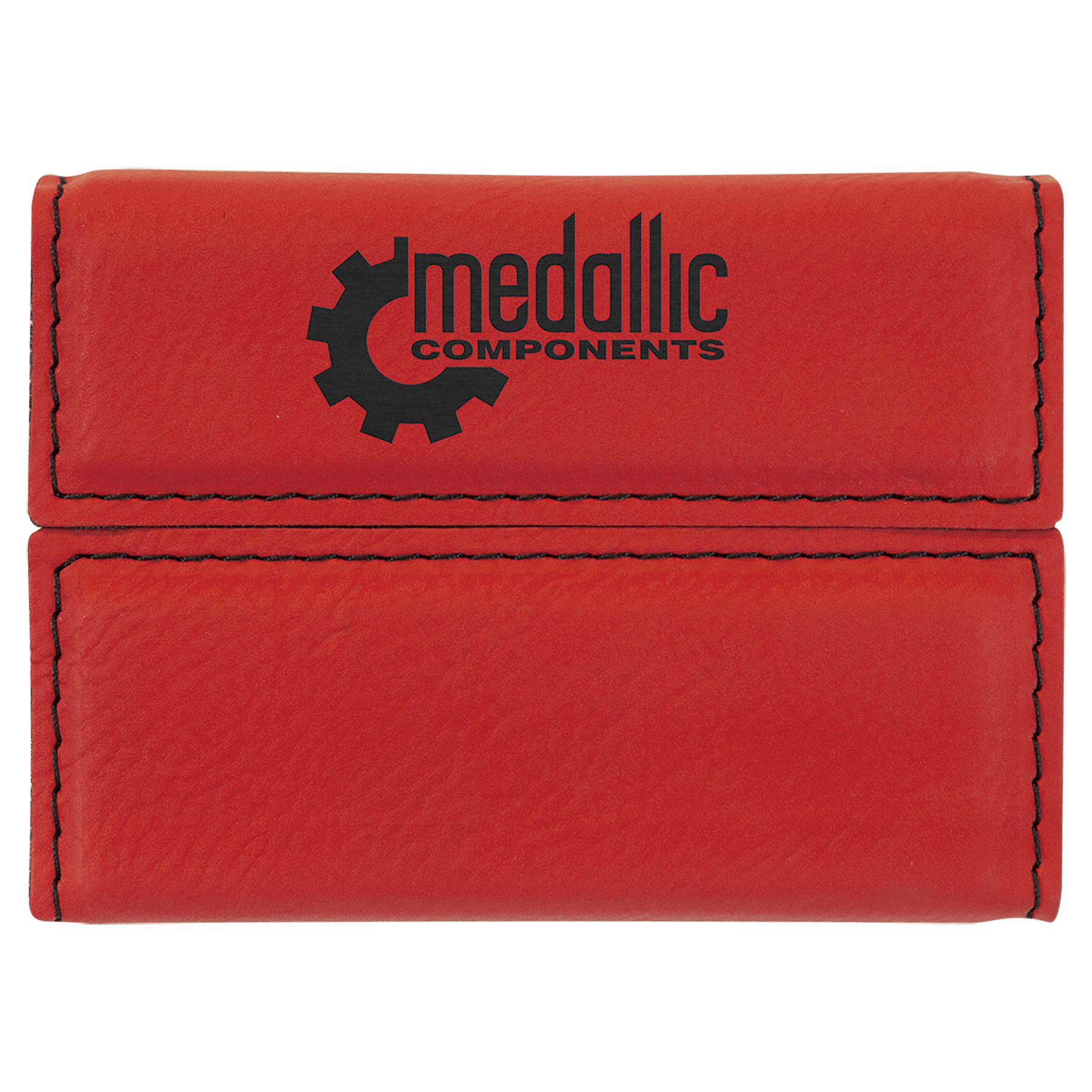 Red Engravable Leatherette Hard Business Card Holder - 3 3/4" x 2 3/4"