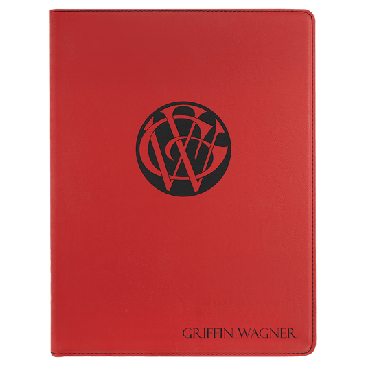 Red Engravable Leatherette Portfolio with Notepad - 9 1/2" x 12"