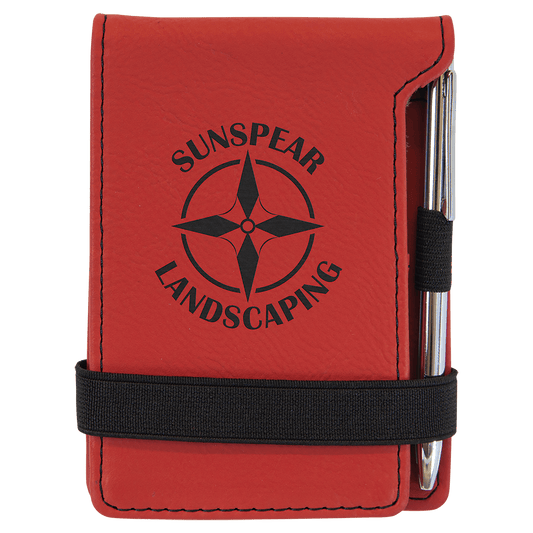 Red Engravable Leatherette Mini Notepad with Pen - 3 1/4" x 4 3/4"