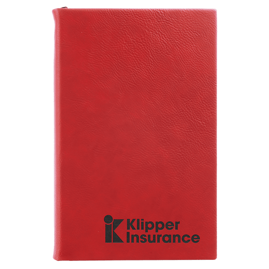 Red Engravable Leatherette Journal with Lined Notepad - 5 1/4" x 8 1/4"