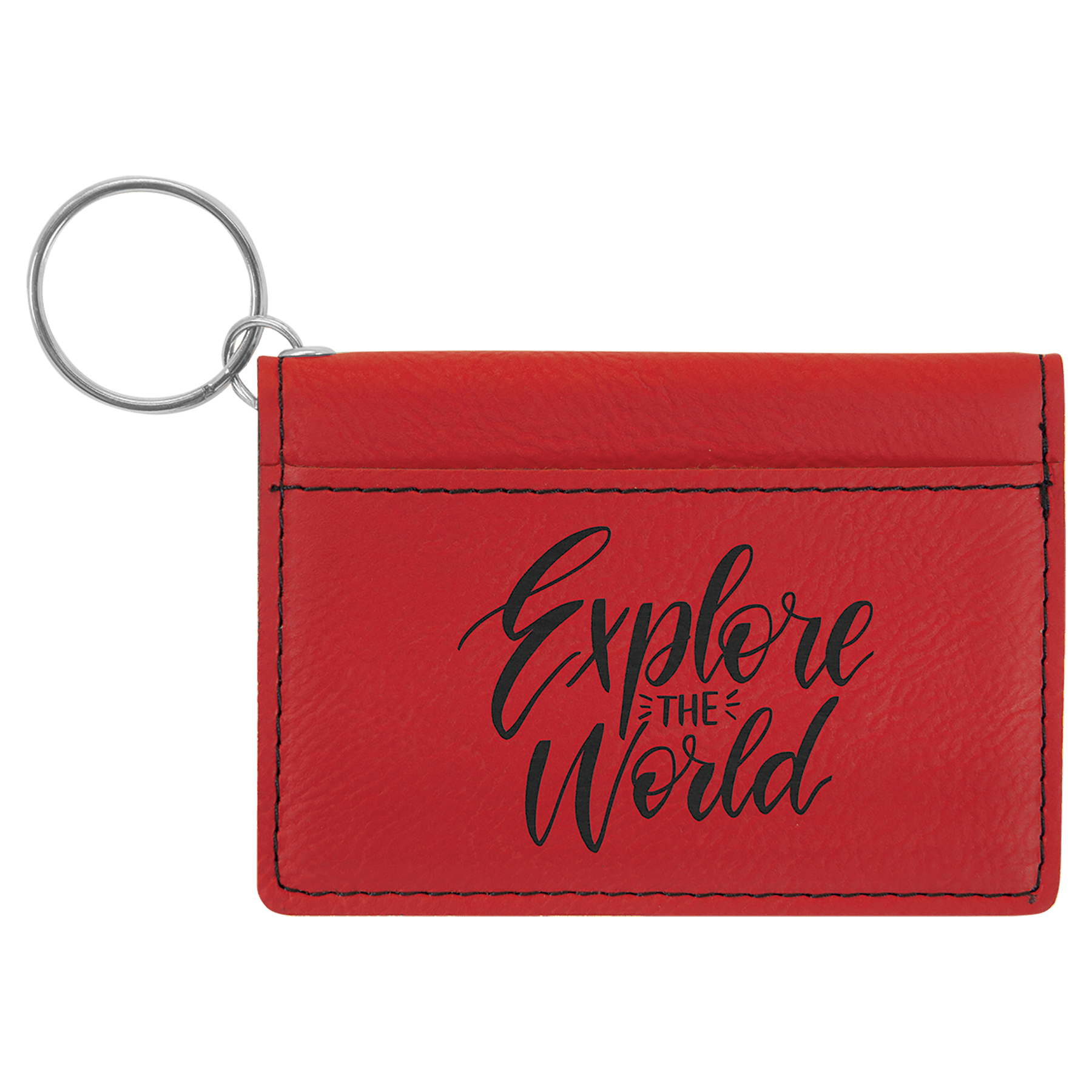 Red Engravable Leatherette Keychain ID Holder - 4 1/4" x 3"
