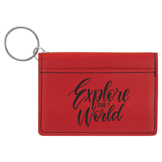 Red Engravable Leatherette Keychain ID Holder - 4 1/4" x 3"