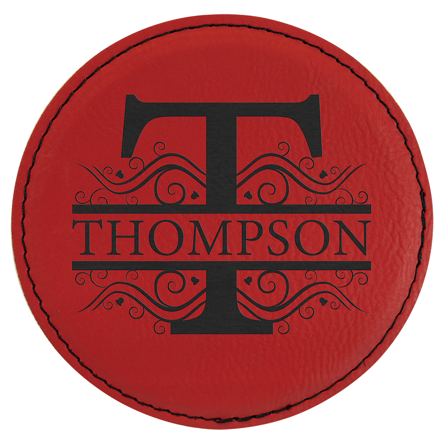 Round Red Engravable Leatherette Coaster - 4"