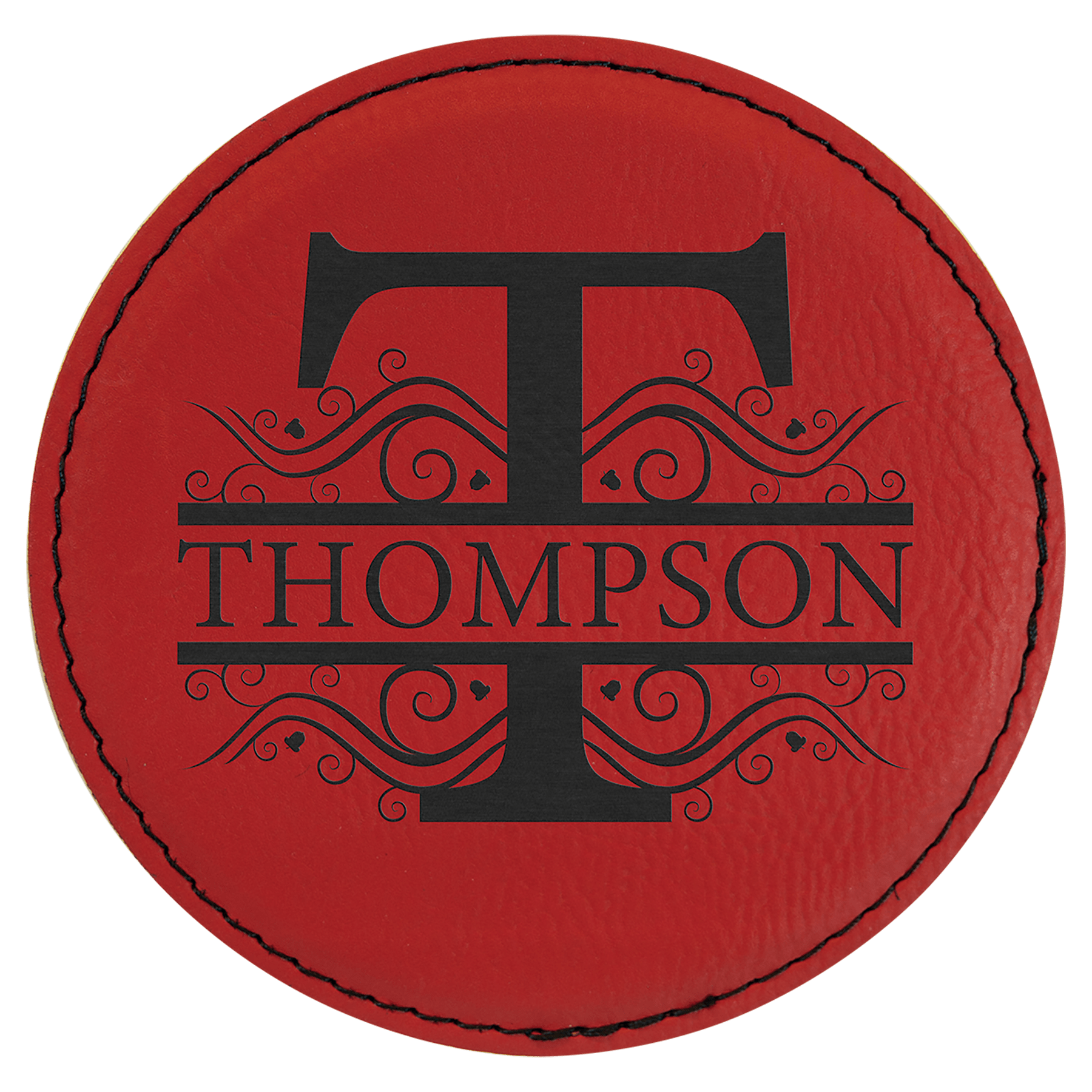 Round Red Engravable Leatherette Coaster - 4"