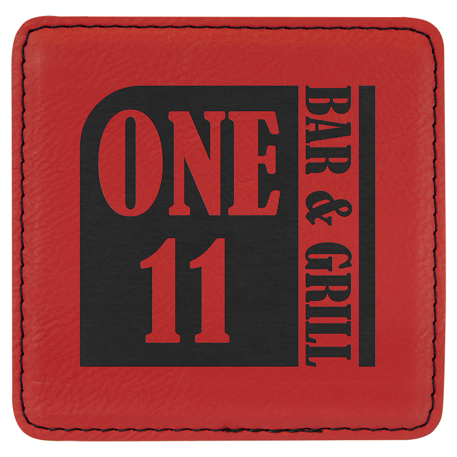 Square Red Engravable Leatherette Coaster - 4" x 4"